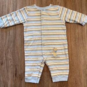 Vintage Disney Winnie Pooh Sleepers Pajamas Baby 3-6 Mo Striped Embroidered Snap